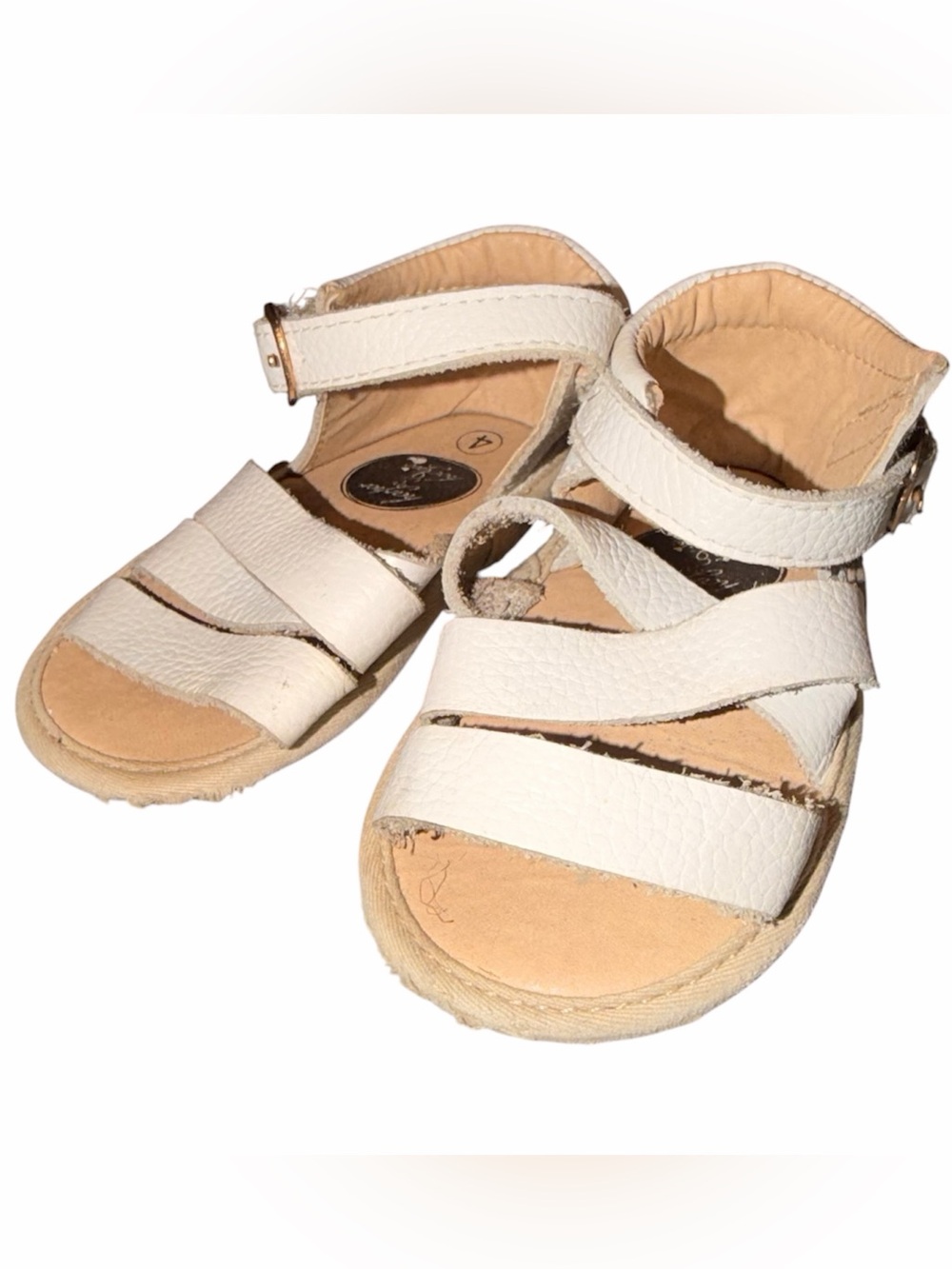 Kids White Leather Strappy Sandals with Adjustable Ankle